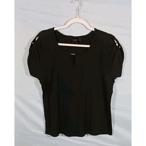 Rafaella Women's Large Black Silver Ball Keyhole Cold Shoulder Short Sleeve Top